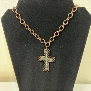 Elegant Copper and Turquoise Cross Necklace